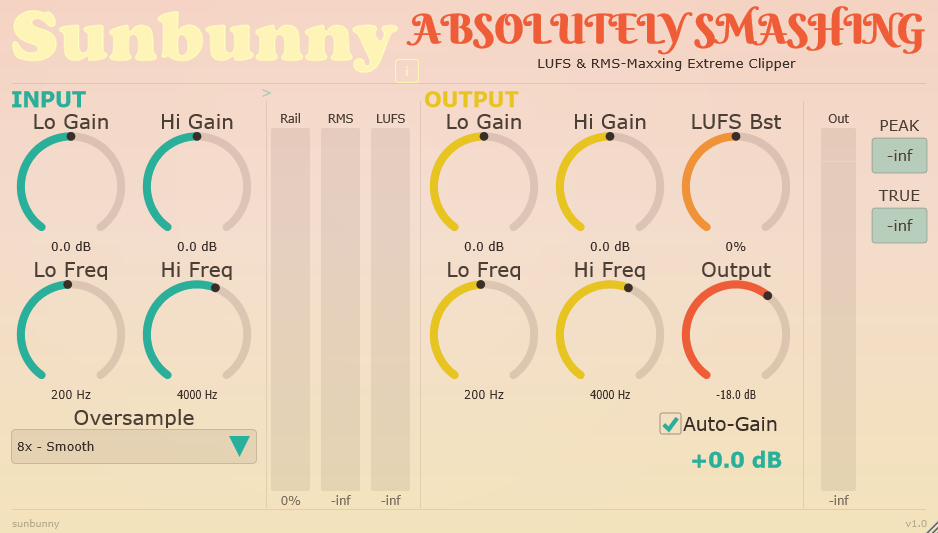 Absolutely Smashing plugin UI — RMS and LUFS-maxxing extreme clipper